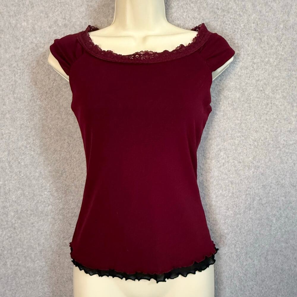 Vtg A. Byer Double Layer Top Size M Cap Sleeve Lettuce Hem Whimsigoth Fairy Y2K